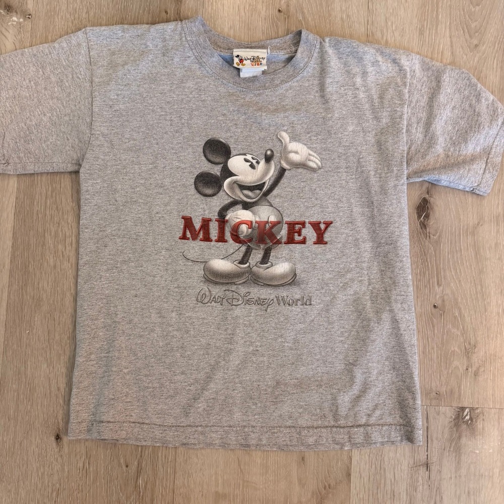 1990s Walt Disney World Kids Mickey Mouse Graphic T-Shirt Gray Short Sleeve Tee